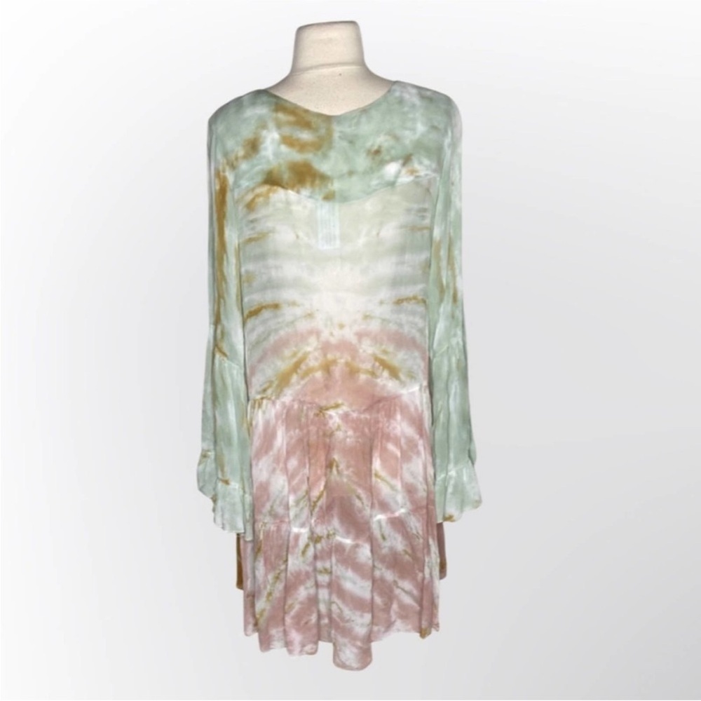 NWT YOUNG FABULOUS & BROKE Rosa Pastel Tie-Dye silk Bell Sleeve Dress Small - Picture 7 of 8